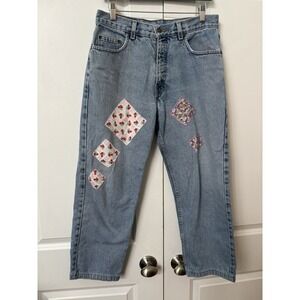 Vintage Upcycled Patchwork Jeans Womens Light Wash Blue Mom Straight Leg 90s